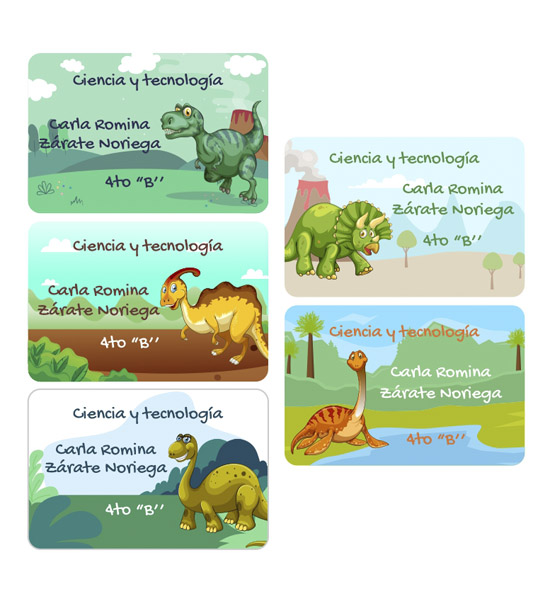 Etiquetas para cuaderno – Dinosaurio Niño | AlCole - Etiquetas y Ropa  Personalizada