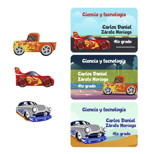 etiqueta para el colegio Racing Cars cuadernos