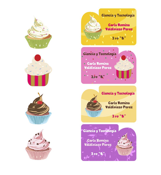 Etiquetas para cuaderno cupcakes