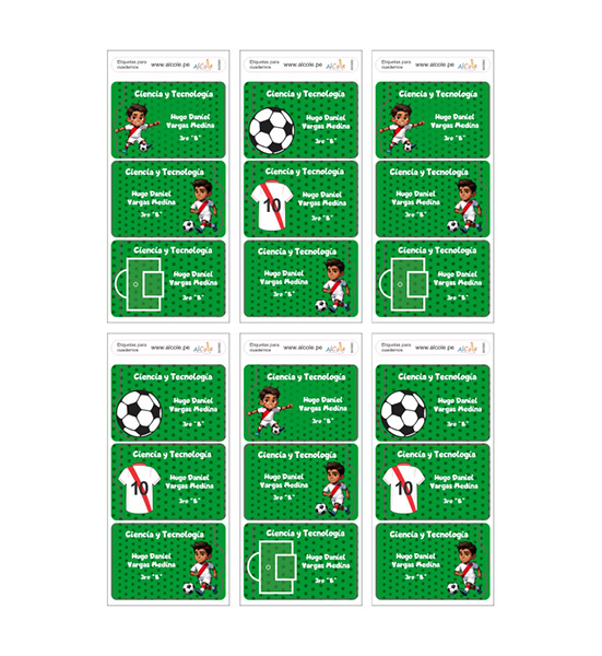 etiquetas cuaderno Football niño alcole