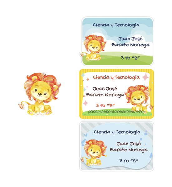 etiqueta para el colegio baby lion cuadernos