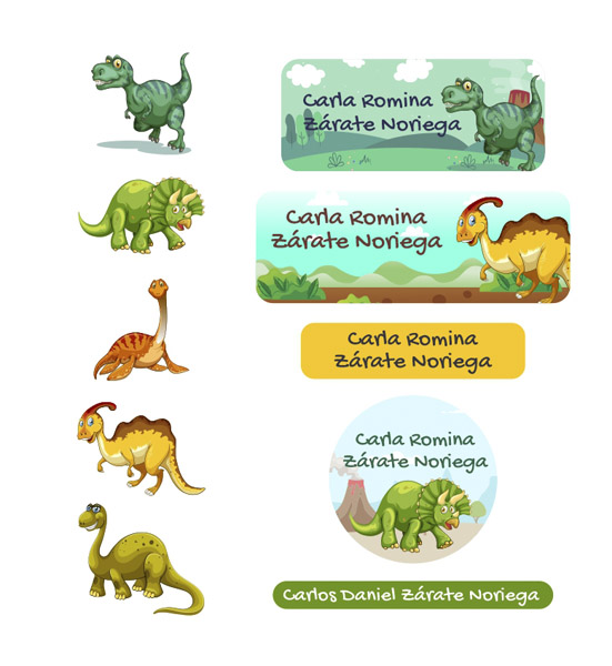 Etiquetas para útiles escolares y tapers Dinosaur