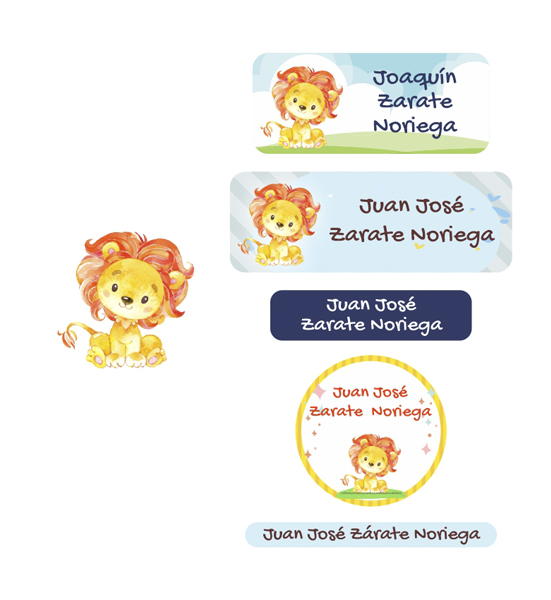 Etiquetas para útiles escolares y tapers Baby Lion