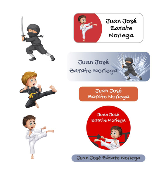 Etiquetas para útiles escolares y tapers Karate