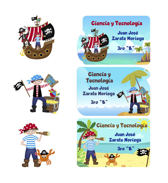 Etiquetas para cuaderno - Pirata Niño